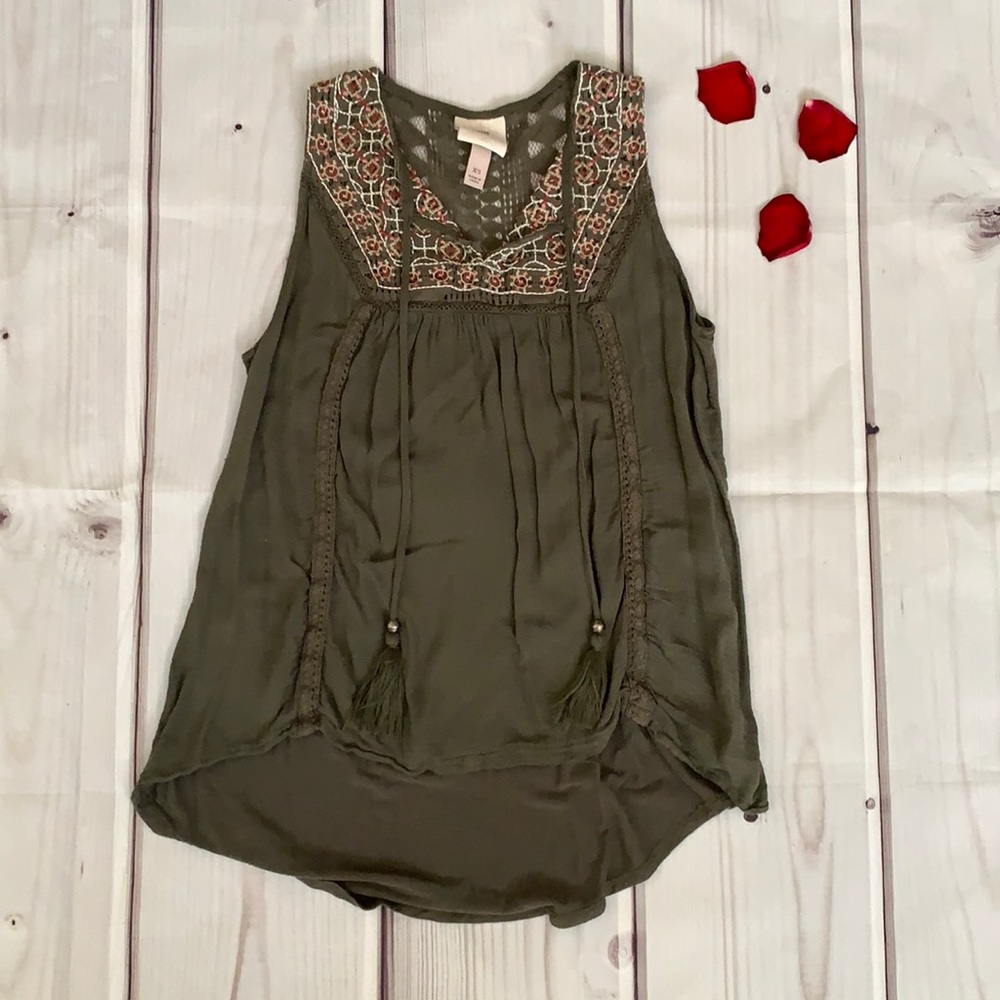 Olive Green Sleeveless High-Low Top